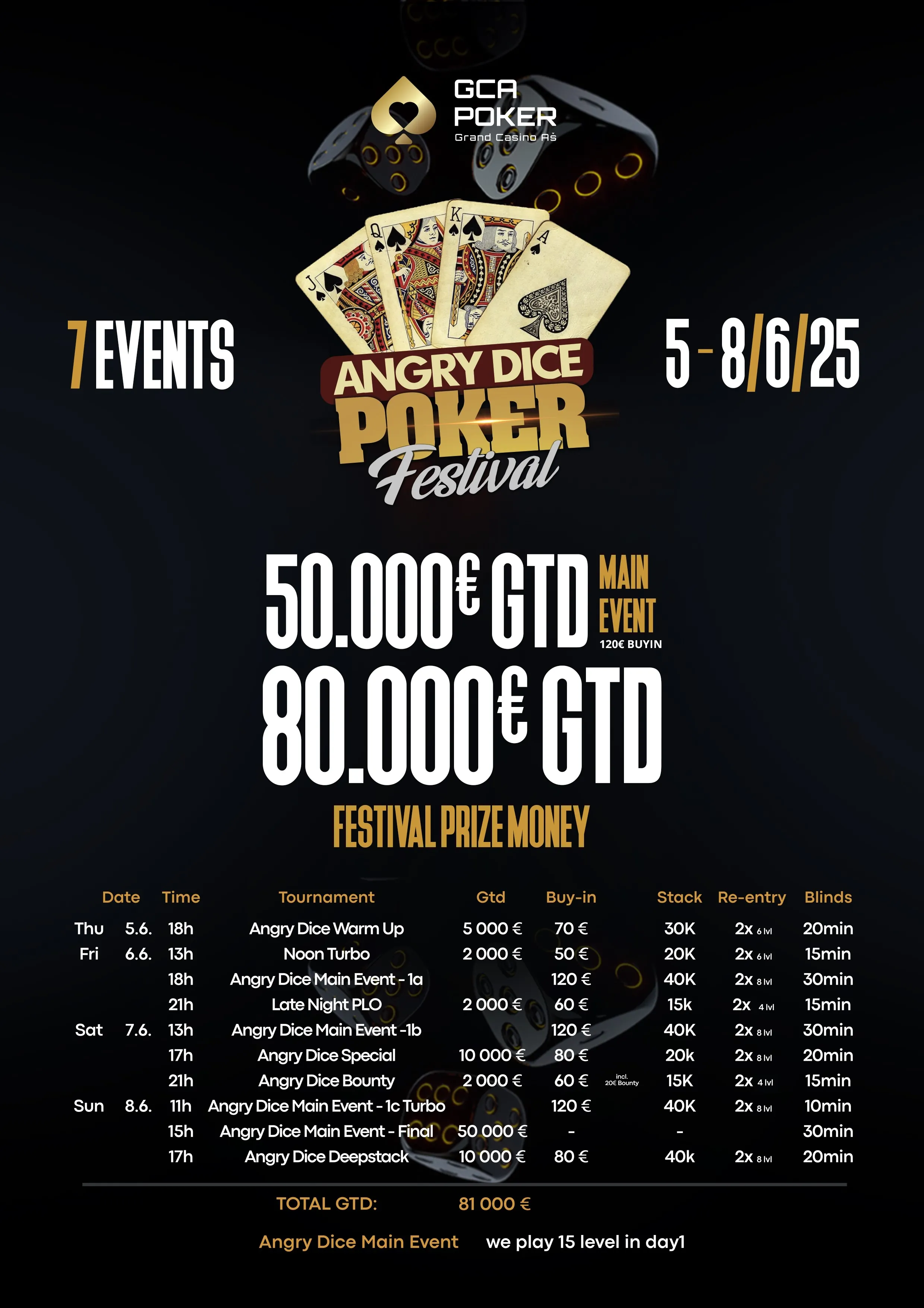 Grand casino aš - program pokerového festivalu Angry Dice