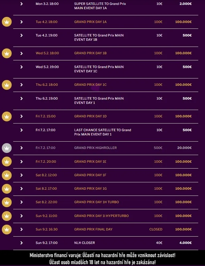 program poker turnaje grand prix card casino šamorín