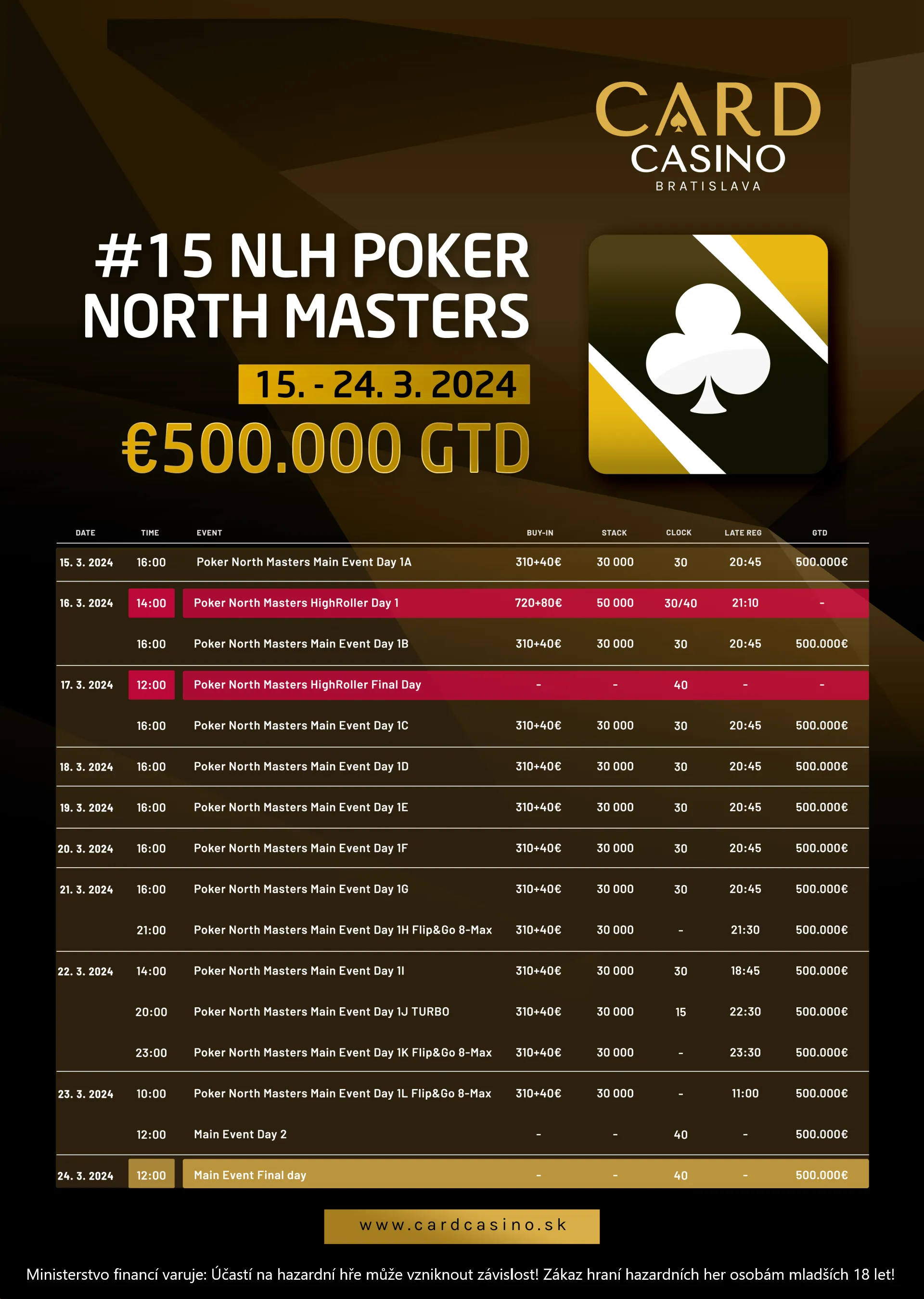 program poker série Poker North Masters, card casino bratislava