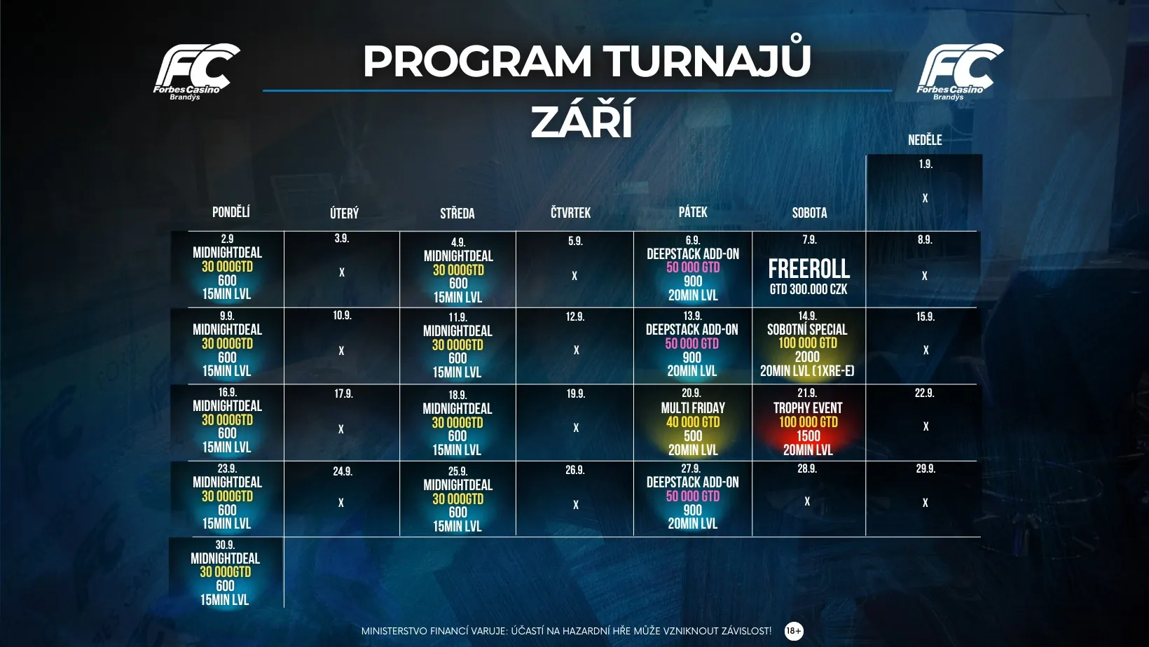 Casino Forbes Brandýs nad Labem program zari 2024