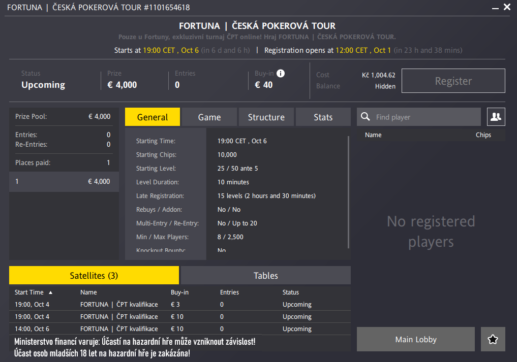 turnaj ceska pokerova tour, fortuna poker, soutez