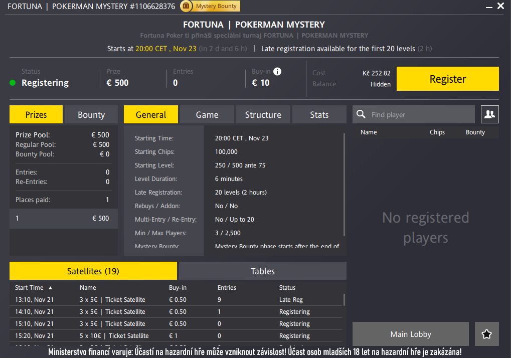 pokerman mystery, fortuna poker detaily 23.11.