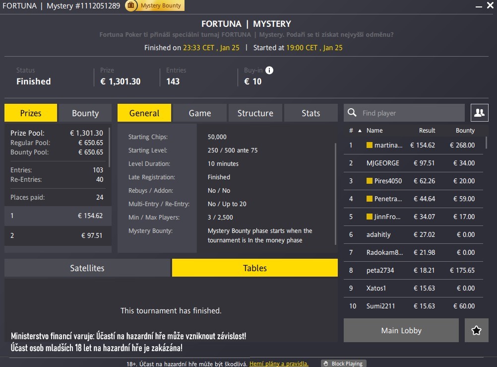 fortuna mystery vysledky poker turnaje martina8741