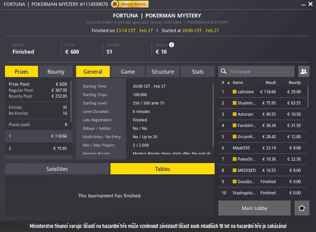 callnime poker mystey poker turnaj