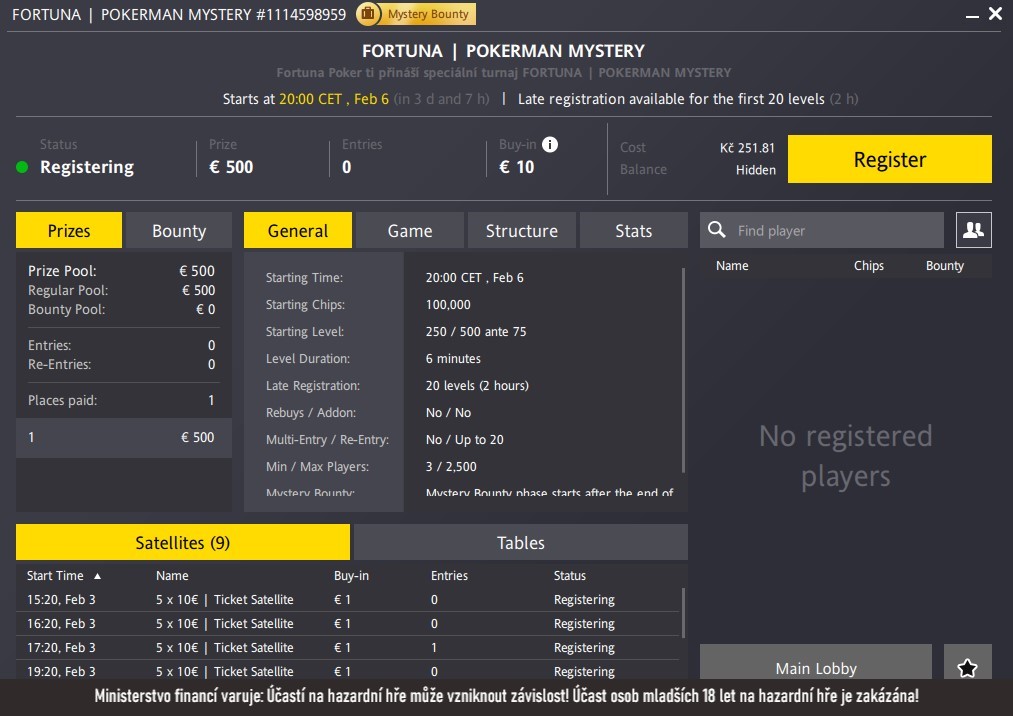 Fortuna Poker turnaj Pokerman mystery