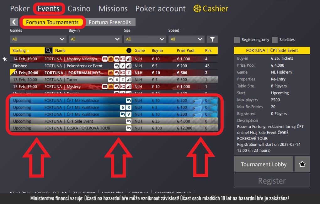 program české pokerové tour online, unor 2025
