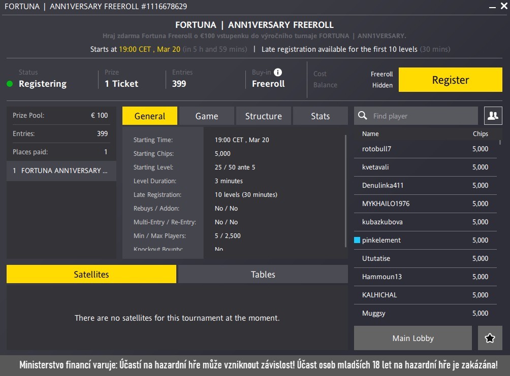 fortuna poker freeroll o €100