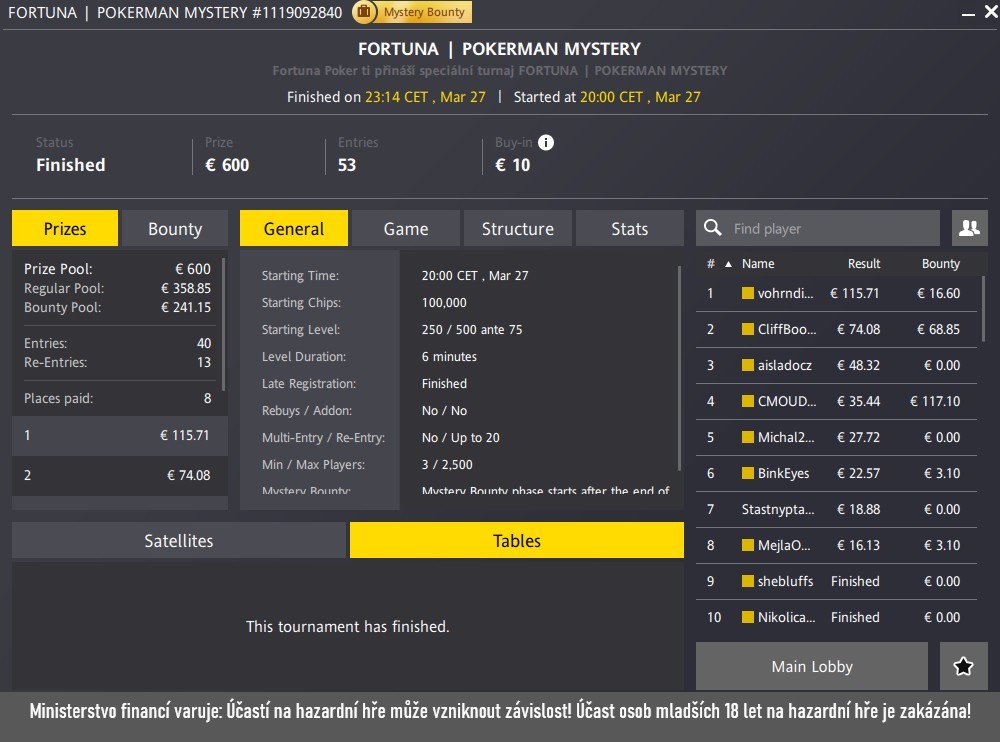 report poker turnaj pokerman mystery