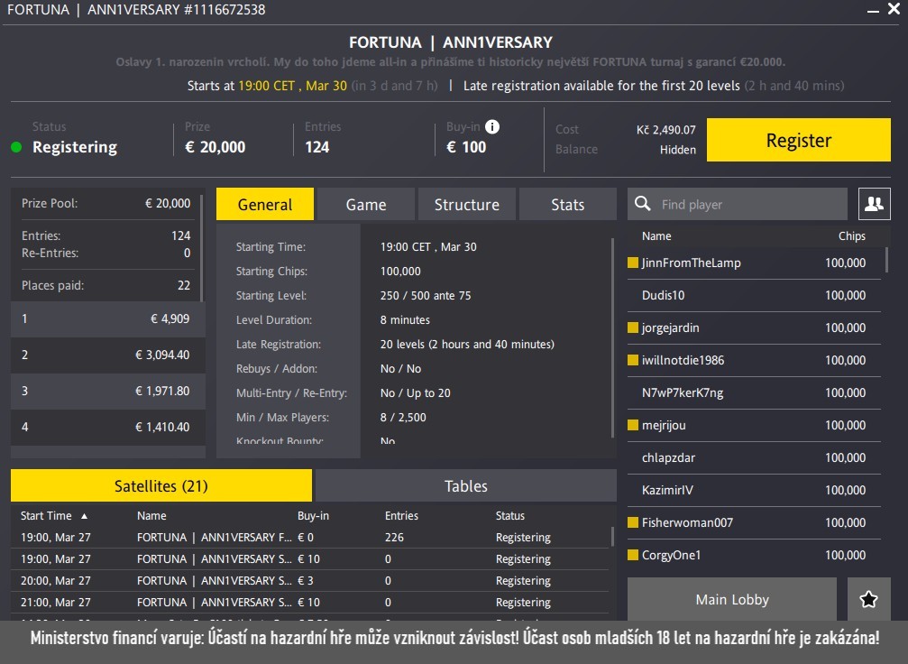 fortuna ann1versary poker turnaj