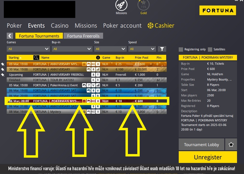 lobby frotuna poker online turnaj PokerMan mystery
