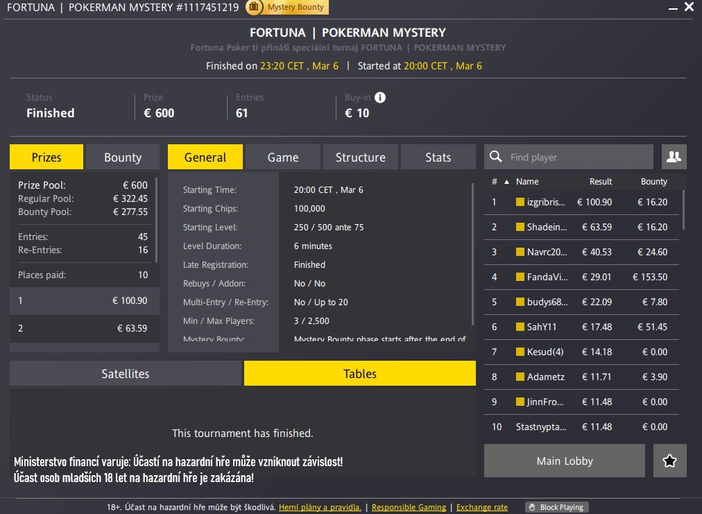 report z online poker turnaje Pokerman Mystery 6.3.2025