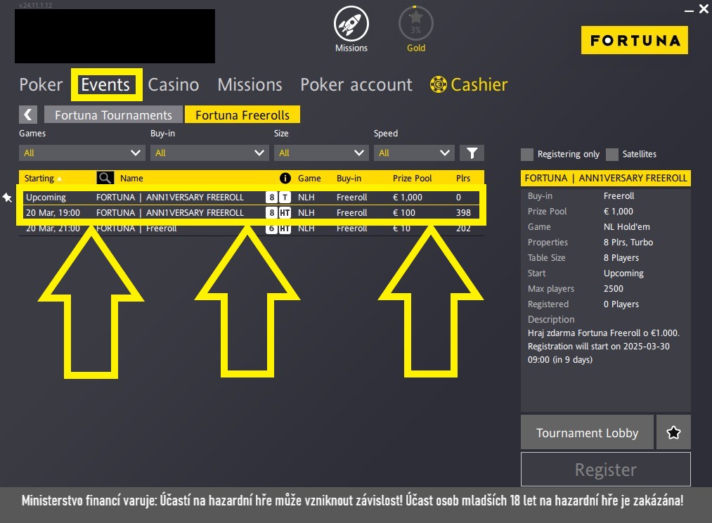 kde jsou ba fortuně freeroll poker turnaje