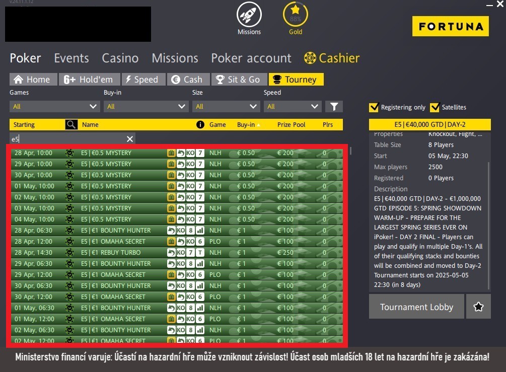 n&aacute;hled na program malych turnaju serie Spring Showdown Warm-Up fortuna poker