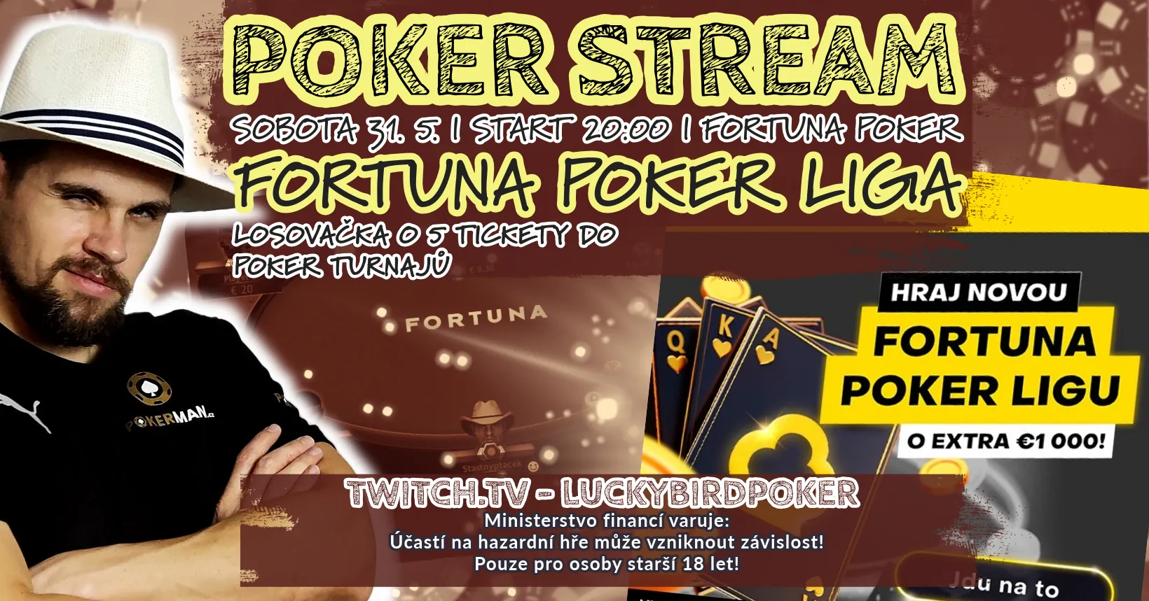 obrázek s pozvanou na stream českého poker streamera lucky birda