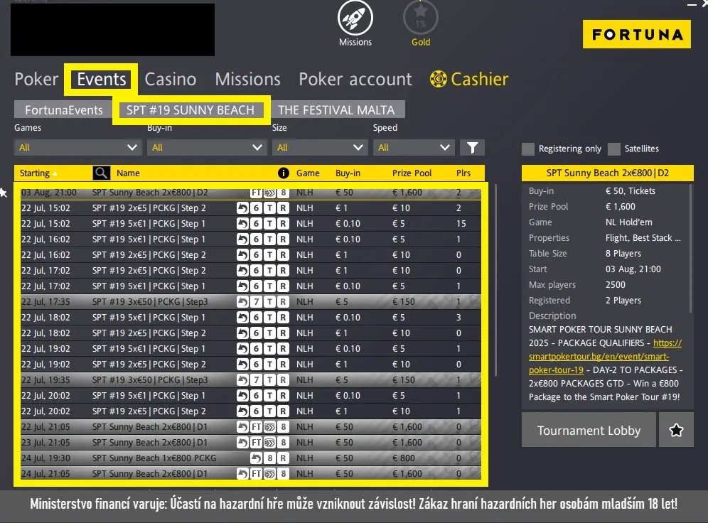 obr&aacute;zek s s kvalifikacemi na Smart Poker Tour na Fortuna Pokeru