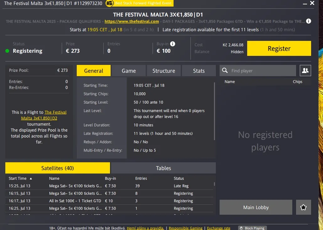 obr&aacute;zek s kvalifikacemi na the festival malta na fortuna pokeru