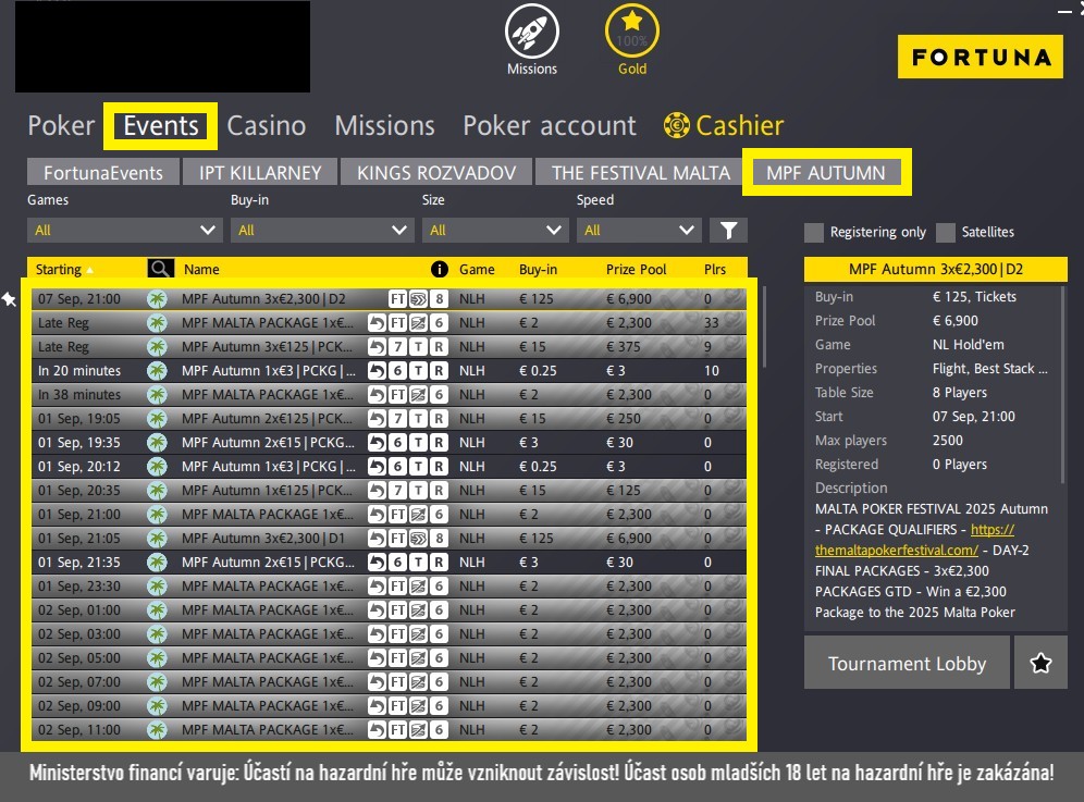 lobby fortuna poker s kvalifikacemi na MPF Autumn 2025