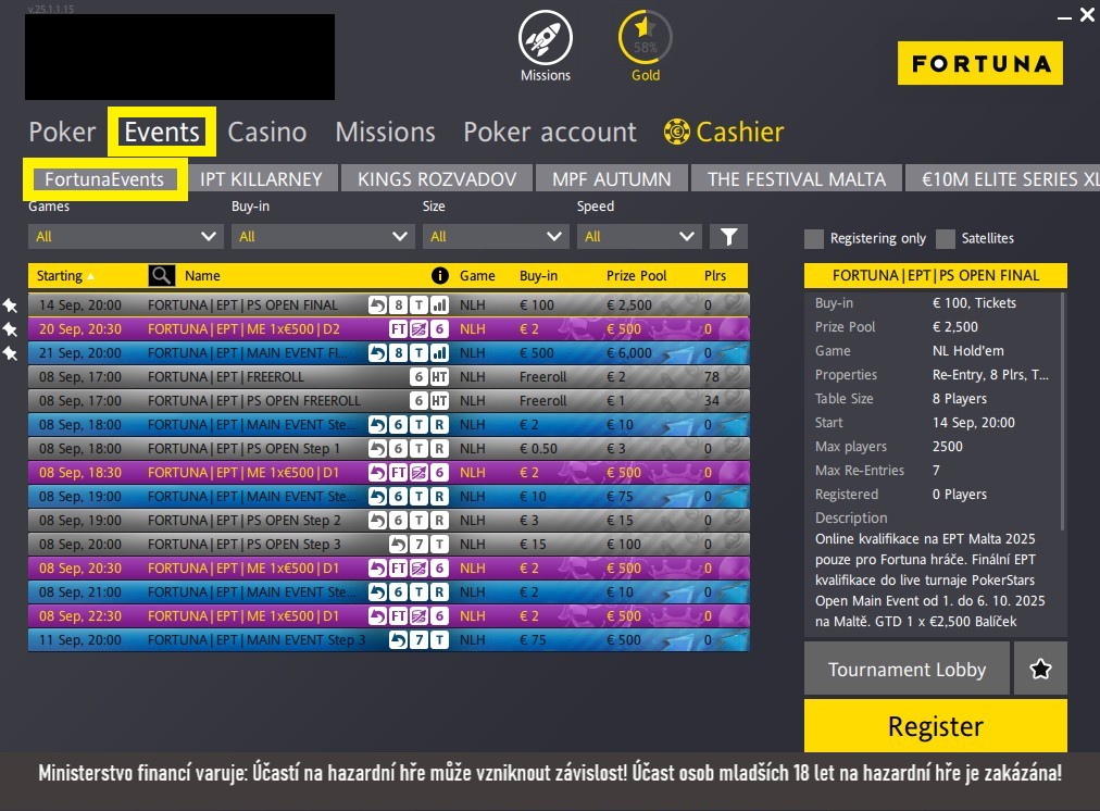 obr&aacute;zek s lobby kvalifikac&iacute; na EPT malta na Foruna Pokeru