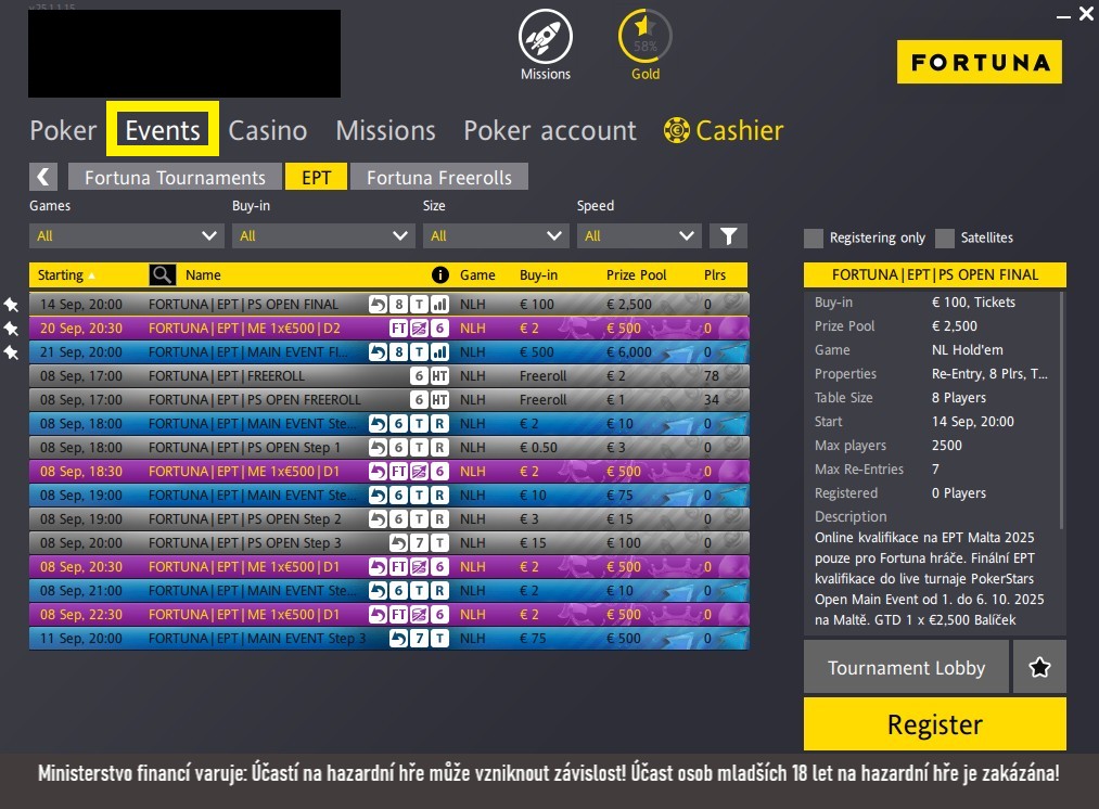 obr&aacute;zek s v&yacute;pisem kvalifikac&iacute; na EPT malta na fortuna pokeru