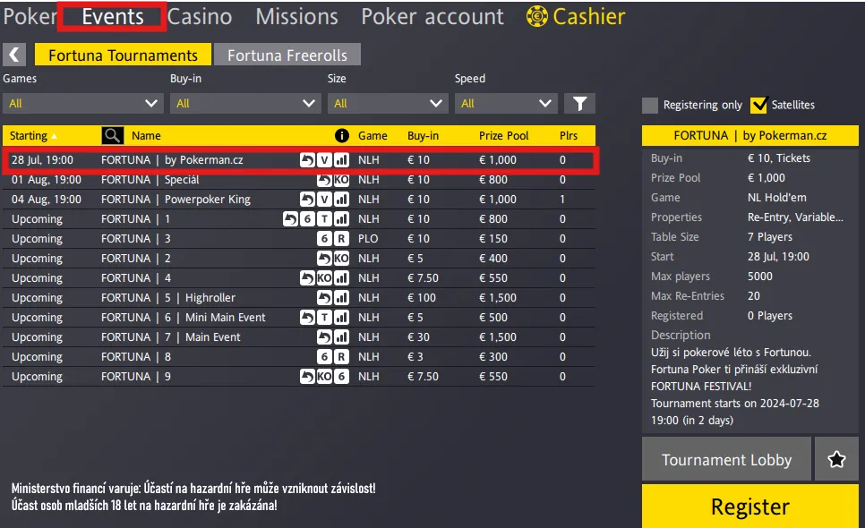 lobby poker turnaje fortuna