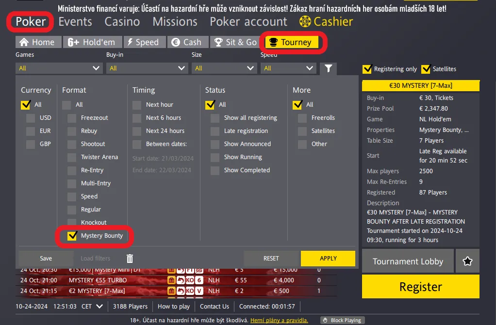 kde najít mystery bounty turnaje na Fortuna Pokeru
