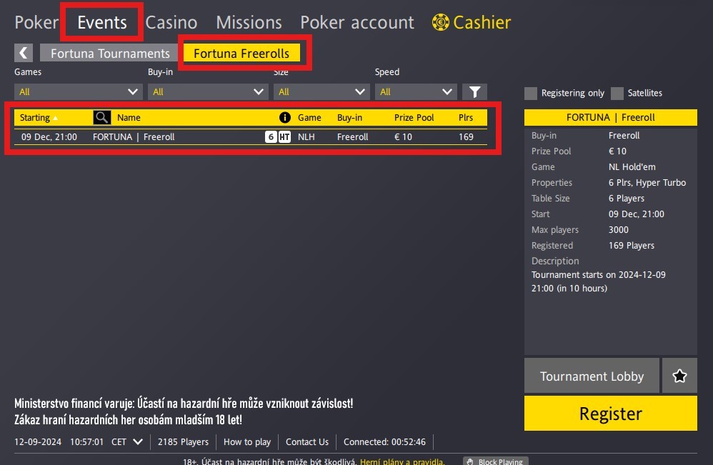 Fortuna Poker Freerolly prosinec 2024