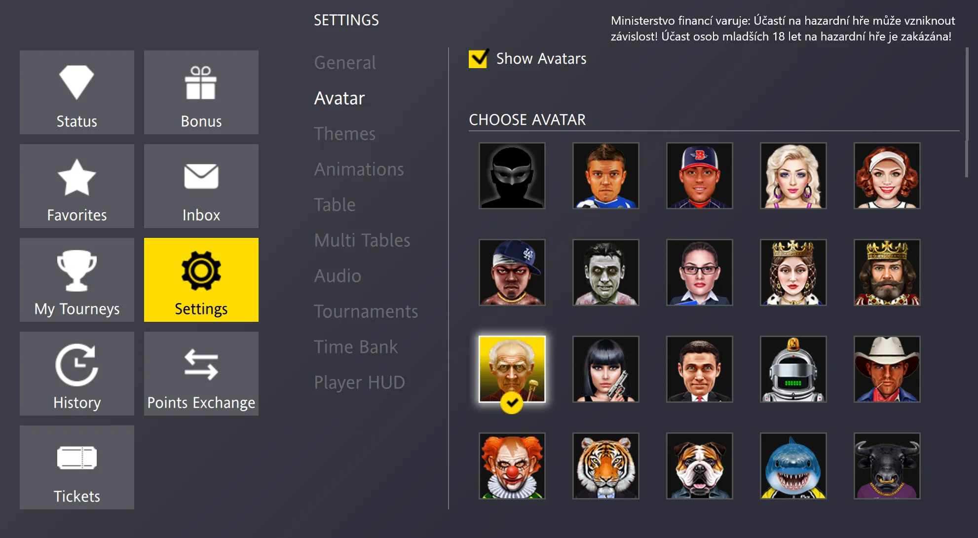 nastaveni v hernim lobby fortuna poker