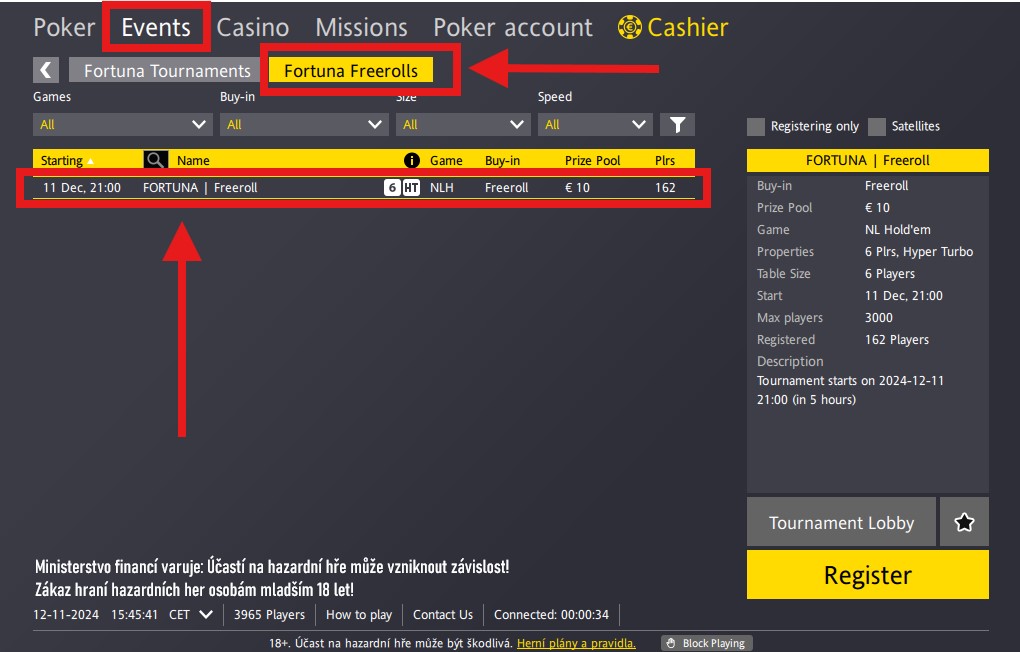 freeroll turnaje Fortuna Poker