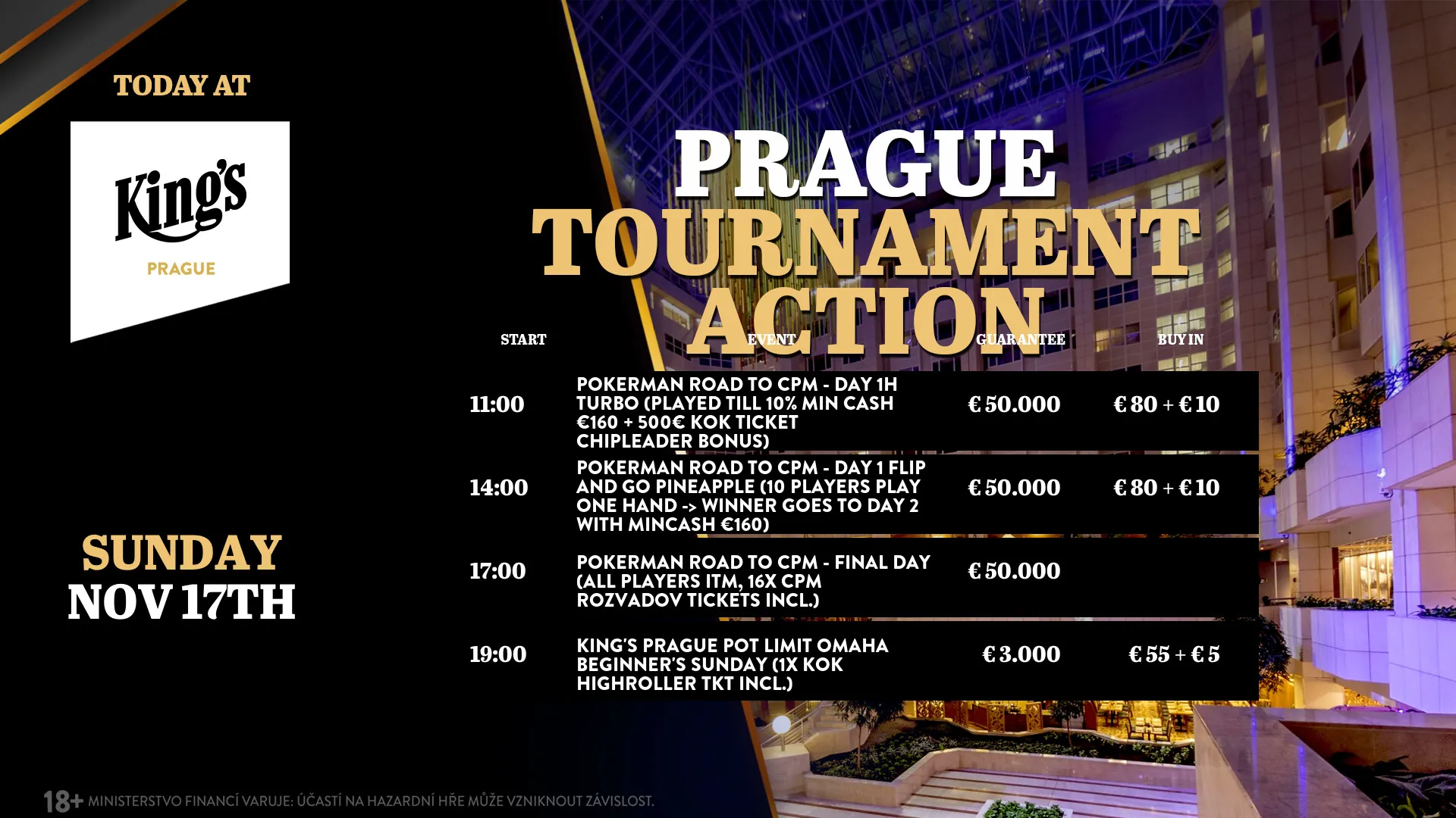 Kings prague poker turnaje 17. 11.
