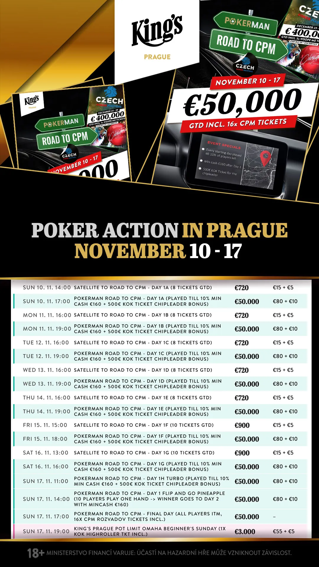 King’s Prague poker turnaje tento týden