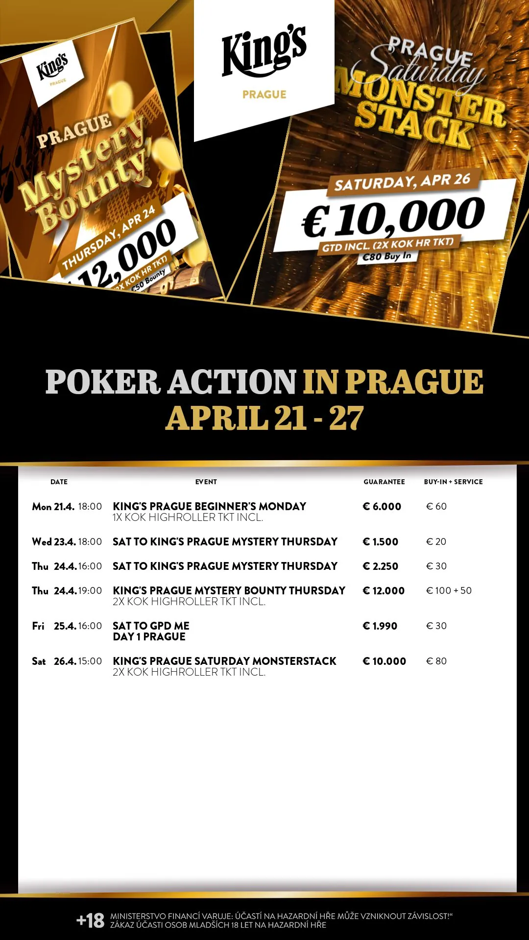 King's Prague poker turnaje 21.4. - 28.4. 2025