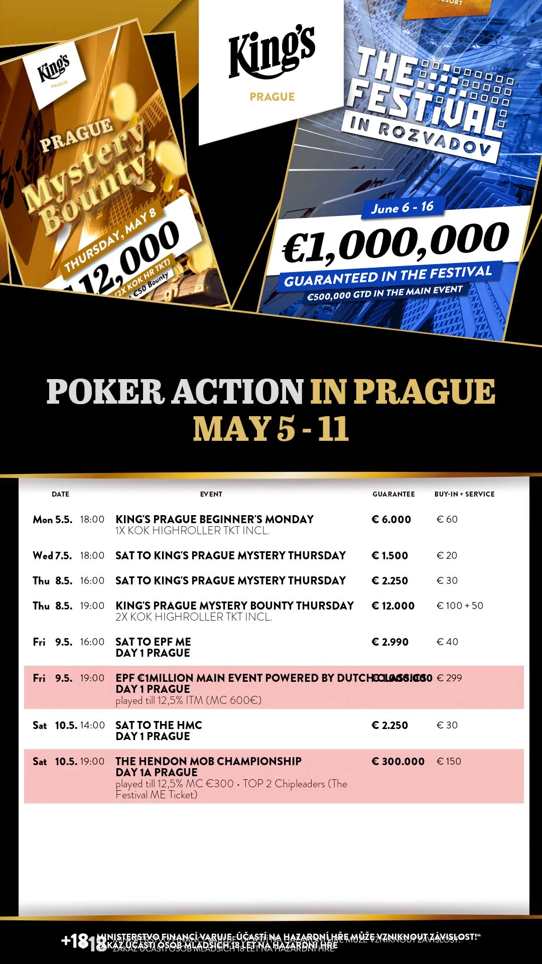 Kings Prague pokerov&eacute; turnaje 5. 5. &ndash; 11. 5. 2025