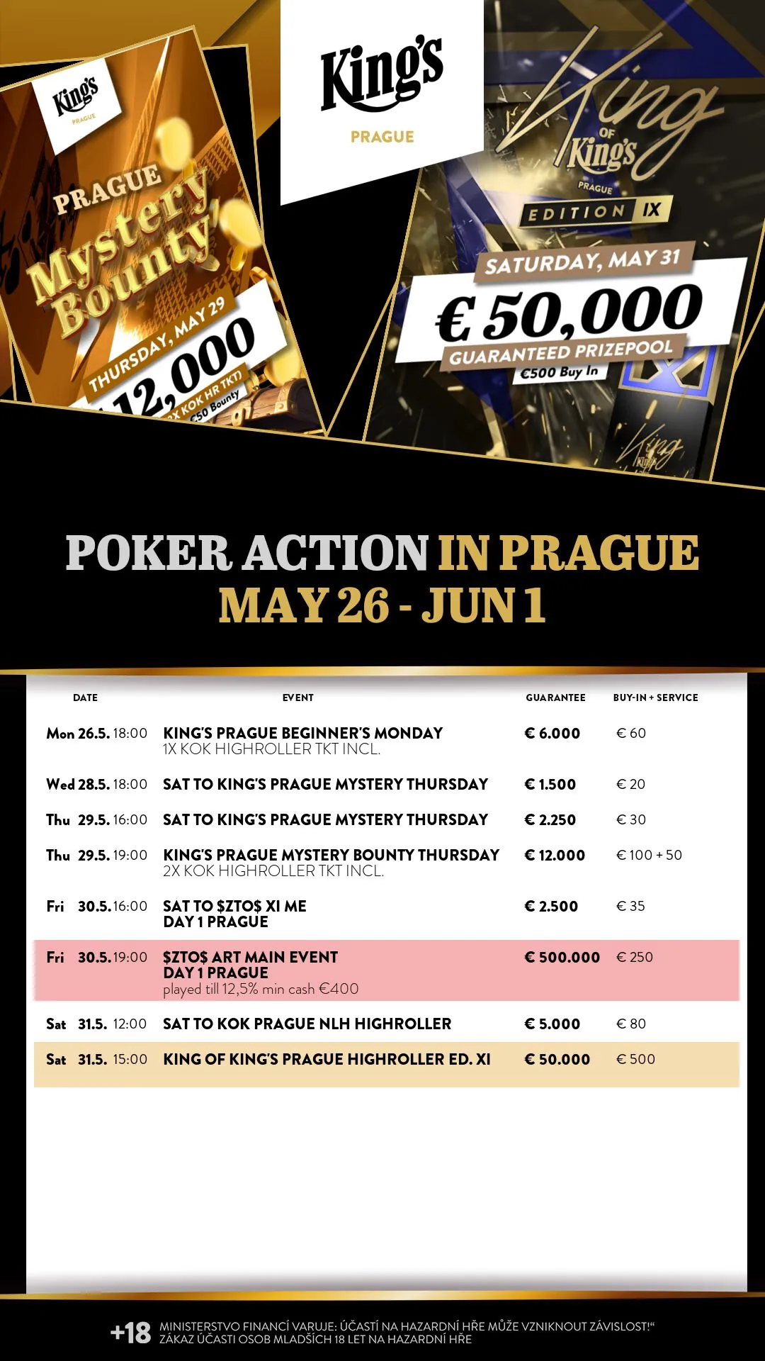 Kings Prague pokerov&eacute; turnaje 26. 5. &ndash; 1. 6. 2025