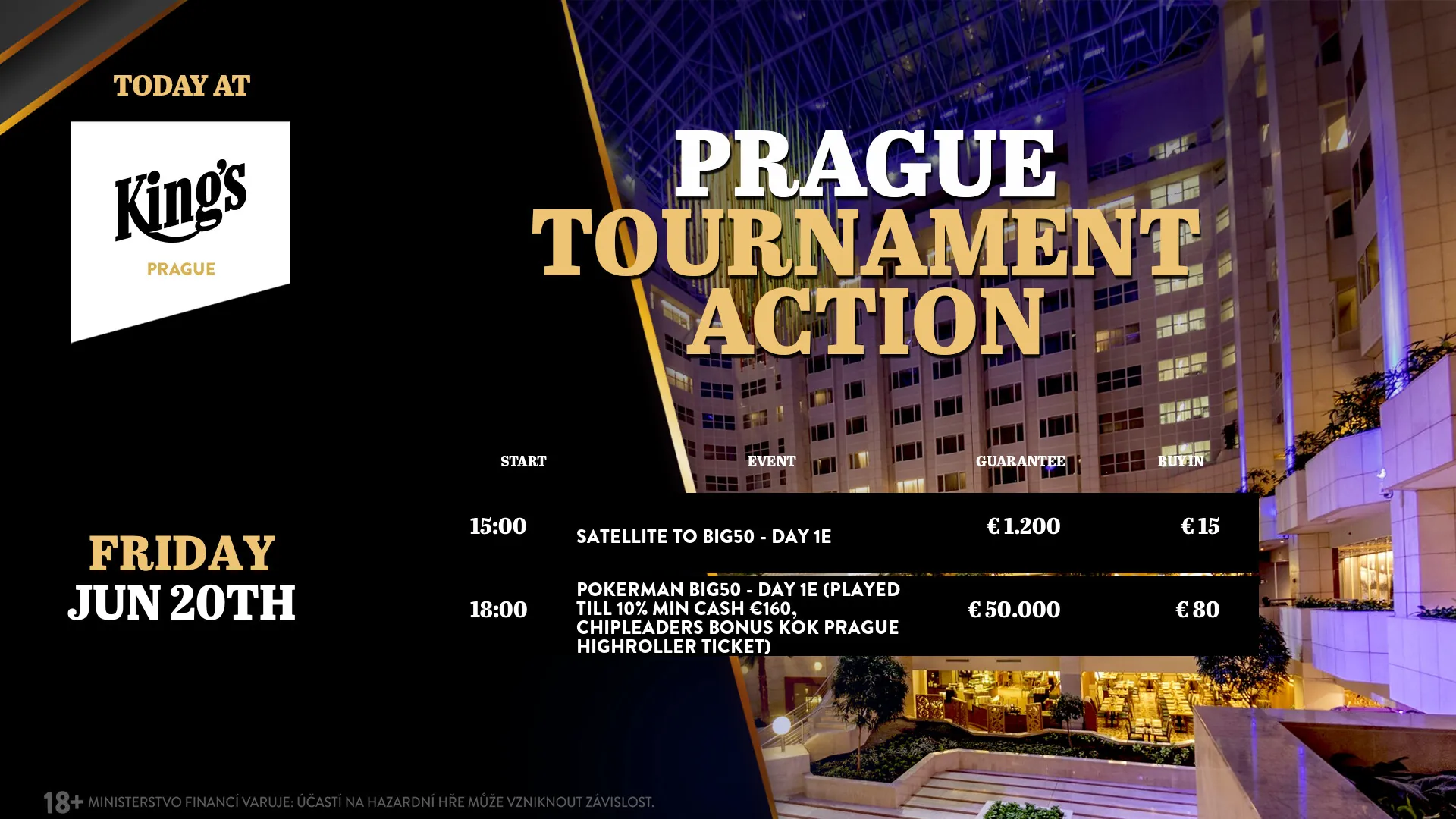 King's Prague – pokerové turnaje 20. 6. 2025