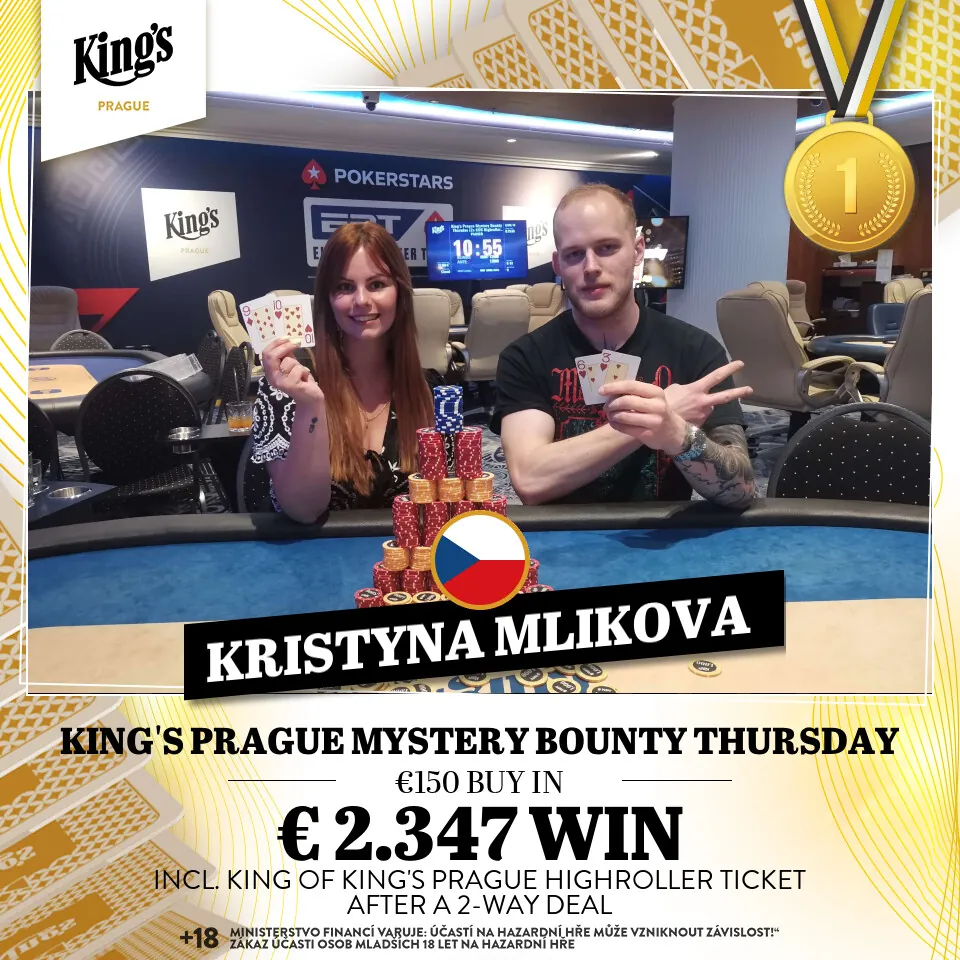 Kings Prague &ndash;&nbsp;Mystery Bounty Thursday - V&iacute;tězka Krist&yacute;na Ml&iacute;kov&aacute; - červen 2025