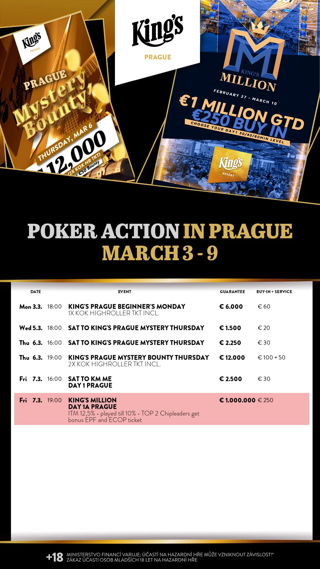 King's Prague poker turnaje 3.3. - 9.3.