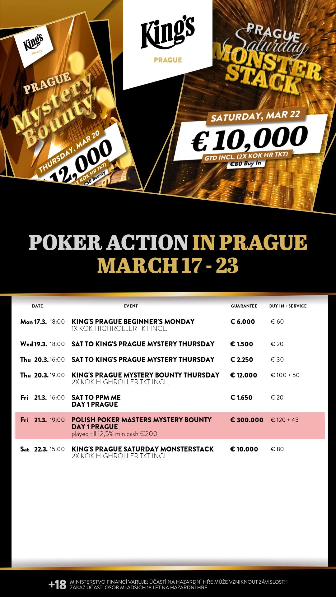 King's Prague poker turnaje 17.3. - 23.3.