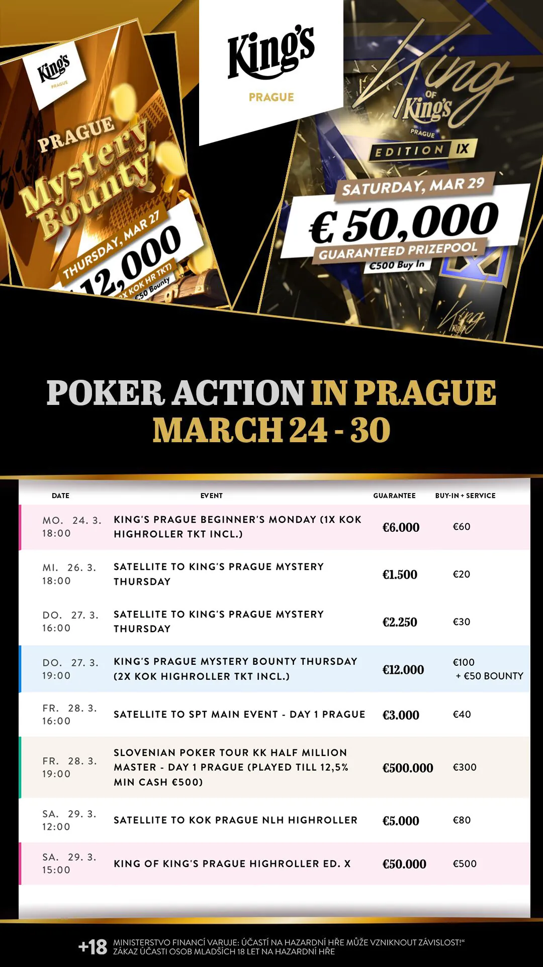 King's Prague poker turnaje 24.3. - 30.3.