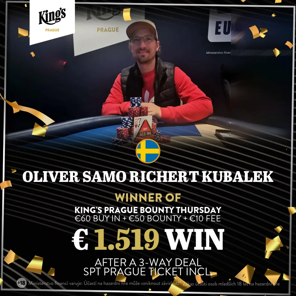 oliver kubalek, vitez poker turnaje King´s Prague bounty thursday 7.3.2024