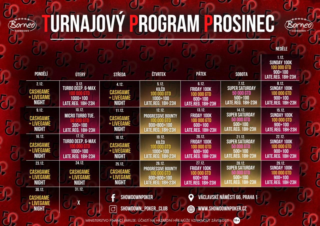 Program poker turnajů prosinec