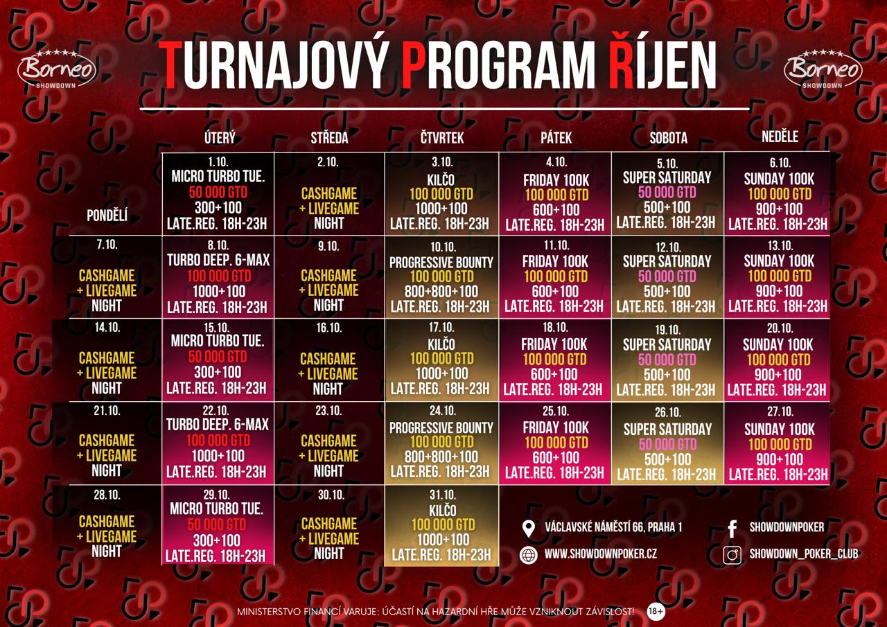 Program poker turnajů říjen