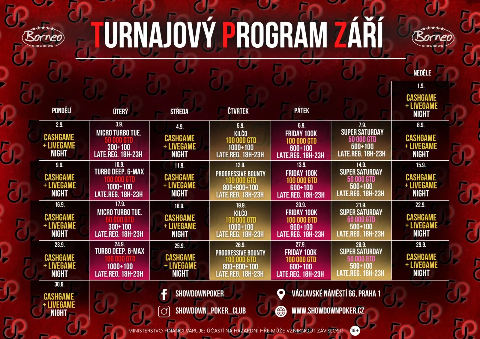 Program poker turnajů září
