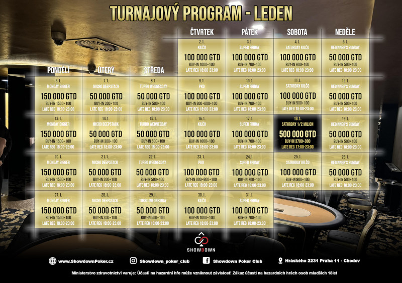 Program poker turnajů leden