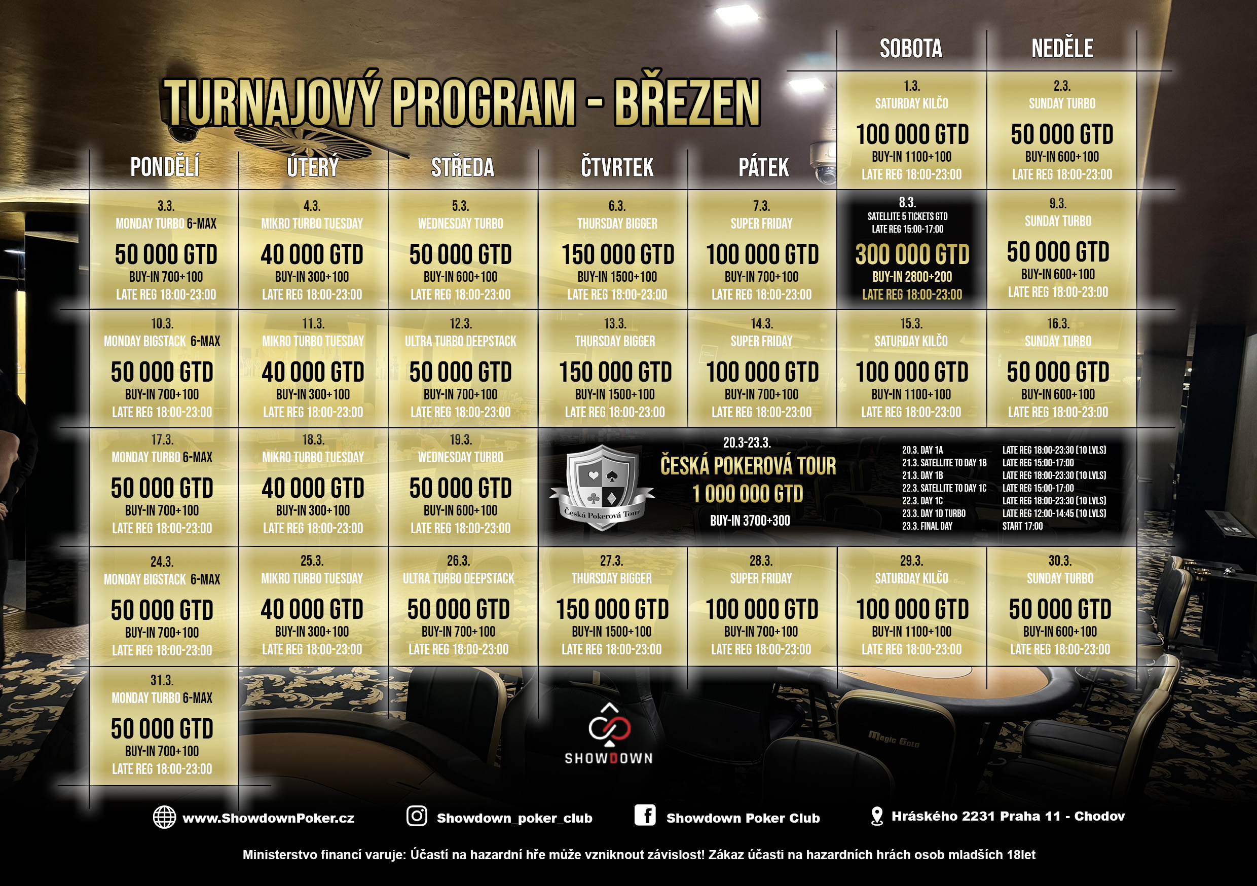 showdown poker club březen poker turnaje