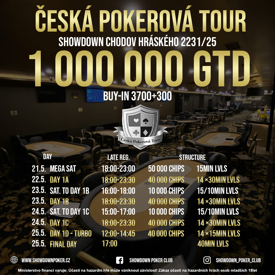program česk&eacute; pokerov&eacute; tour showdown poker club květen 2025