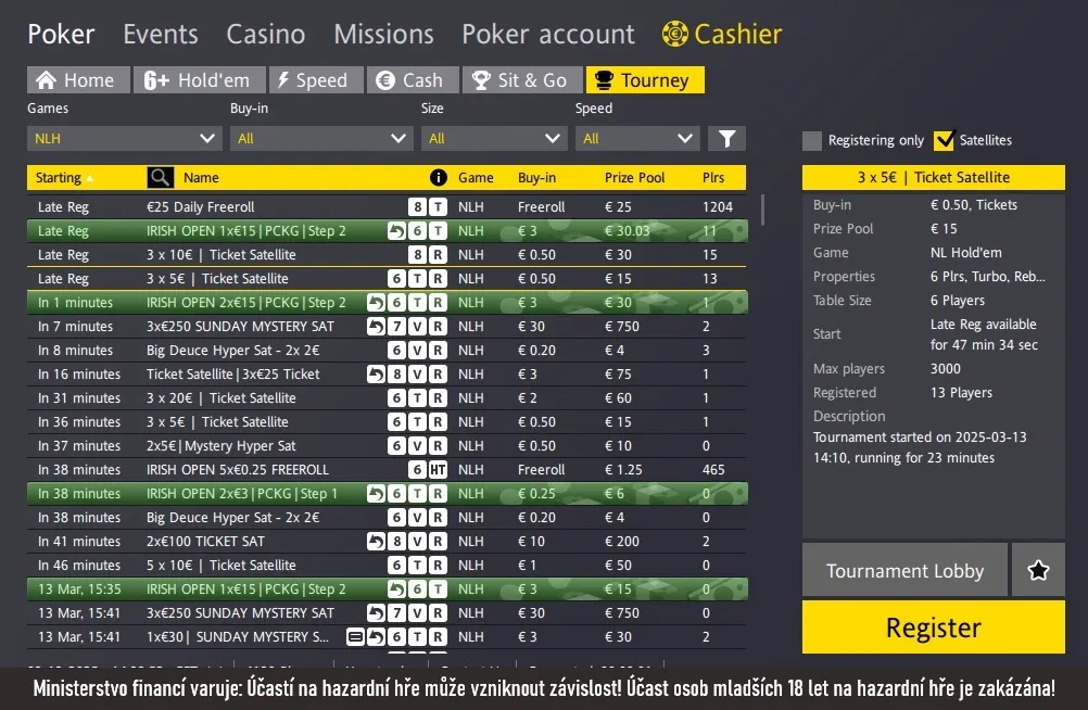 Fortuna Poker satallity do online poker turnajů březen 2025
