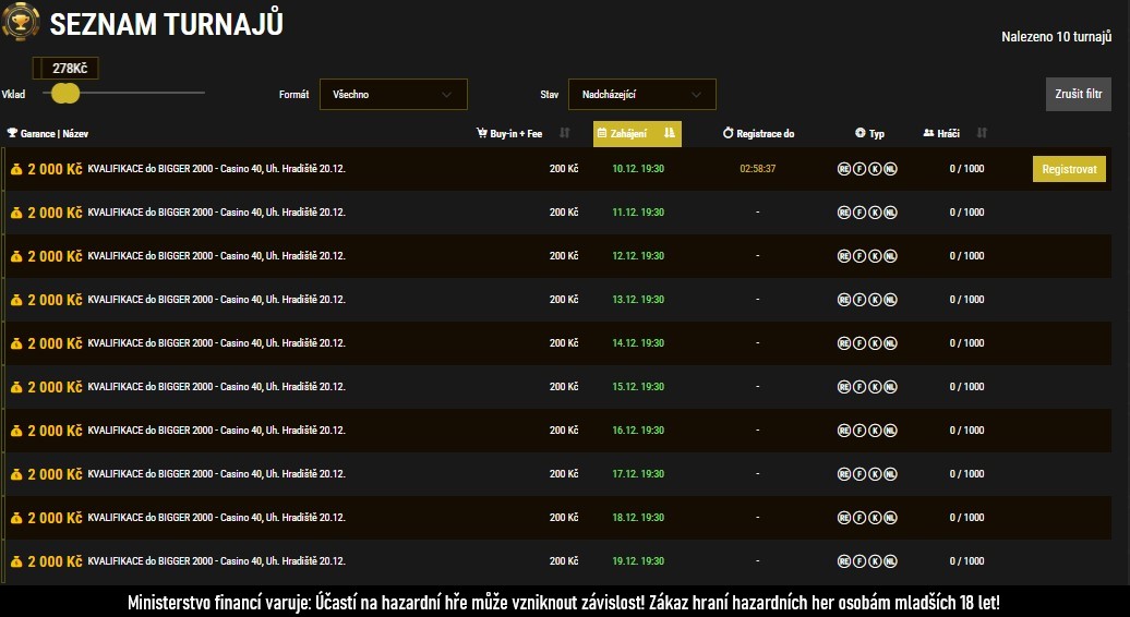 online kvalifikace do živ&yacute;ch turnajů synottip poker