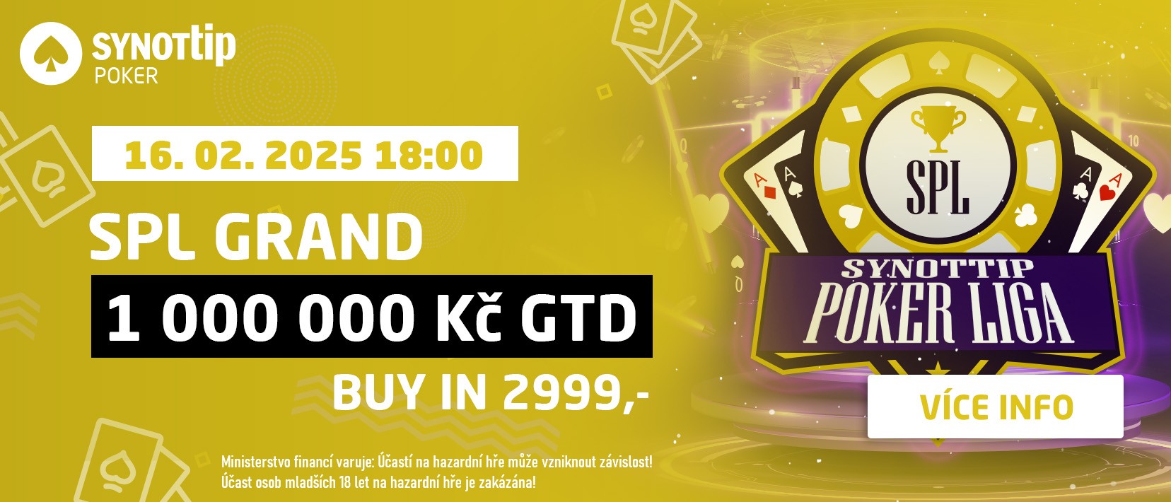 SPL grand pokerový turnaj na herně Synottip Poker unor 2025