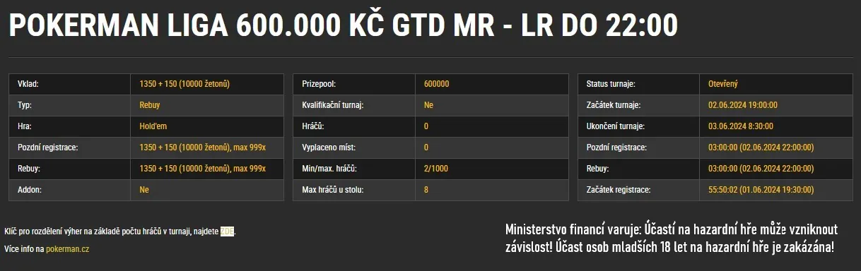 Online Pokerman Liga, turnaj main event cerven