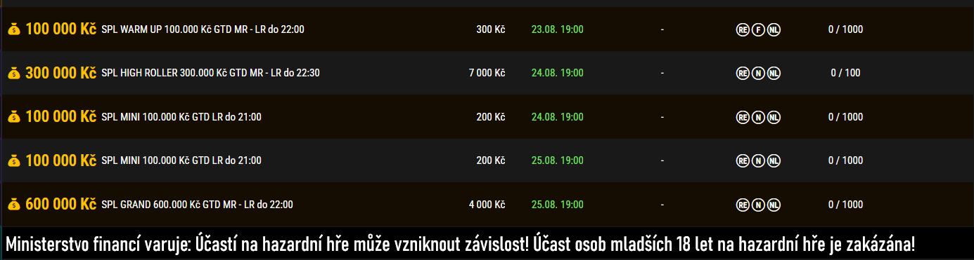 synottip poker liga srpen 2024 - program 1